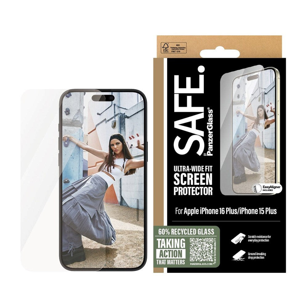 iPhone 15/16 Plus - SAFE by PanzerGlass - Ultra-Wide Fit Skærmbeskyttelsesglas - Gennemsigtig