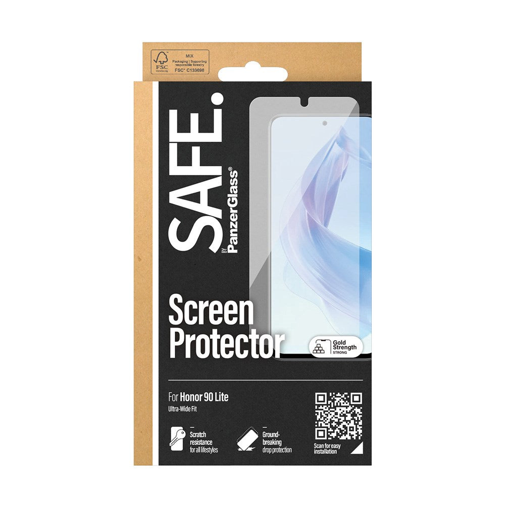 Honor 90 Lite FE Safe By PanzerGlass® Ultra-Wide Fit Skærmbeskyttelsesglas - Case Friendly - Gold Strength - Gennemsigtig