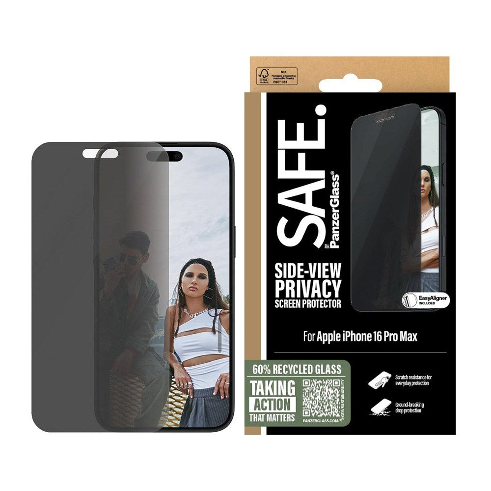 iPhone 16 Pro Max - SAFE by PanzerGlass - Ultra-Wide Fit Skærmbeskyttelsesglas - Privacy Funktion - Gennemsigtig