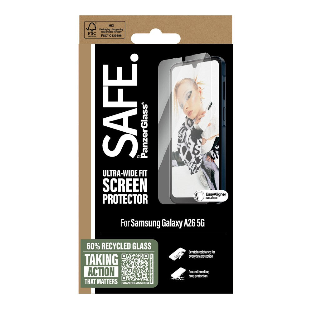 Samsung Galaxy A26 (5G) - SAFE by PanzerGlass - Ultra-Wide Fit Skærmbeskyttelsesglas - med EasyAligner - Gennemsigtig