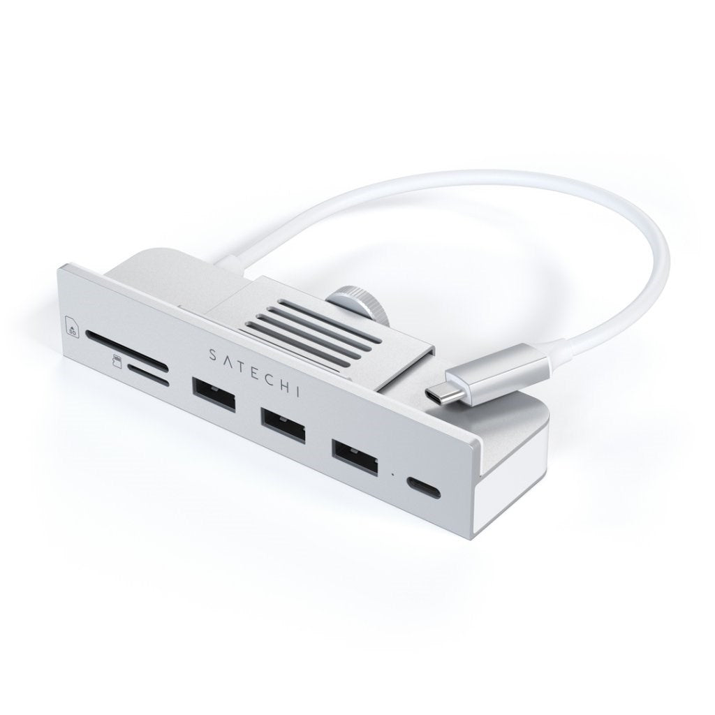 Satechi USB-C Clamp Hub 6-in-1 til iMac 2021 (24") - USB Hub & Kortlæser - Sølv