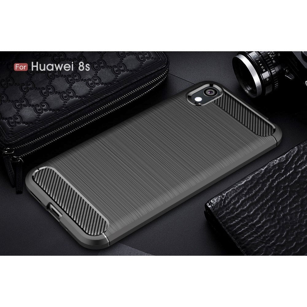 Huawei Y5 (2019) Carbon Fibre Fleksibelt Plastik Cover - Sort