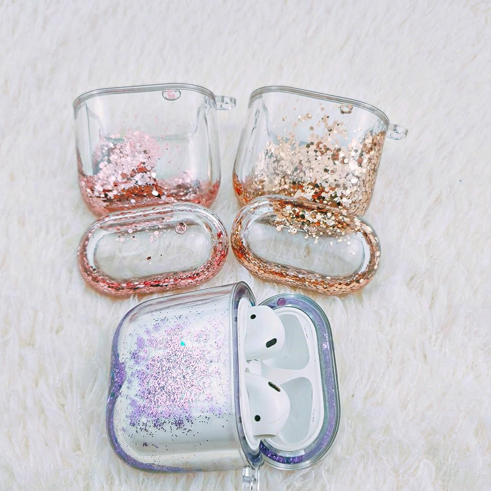 AirPods (1 & 2. gen.) Plastik Cover - Gennemsigtig m. Guld Glitter Vandfald