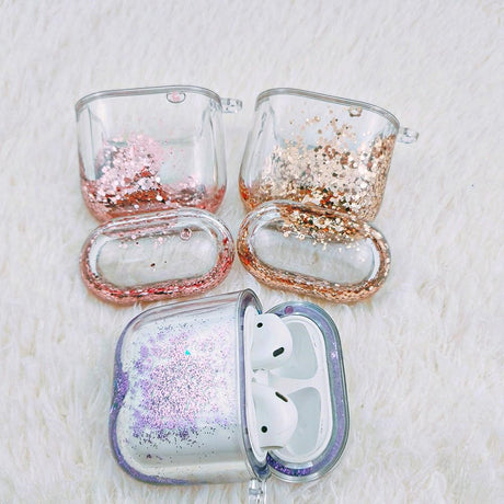 AirPods (1 & 2. gen.) Plastik Cover - Gennemsigtig m. Guld Glitter Vandfald