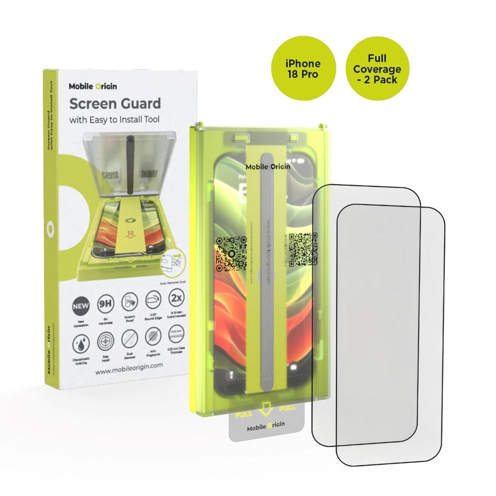 Mobile Origin iPhone 18 Pro Screen Guard Skærmbeskyttelsesglas inkl. Easy Applicator - 2 Stk. - Gennemsigtig
