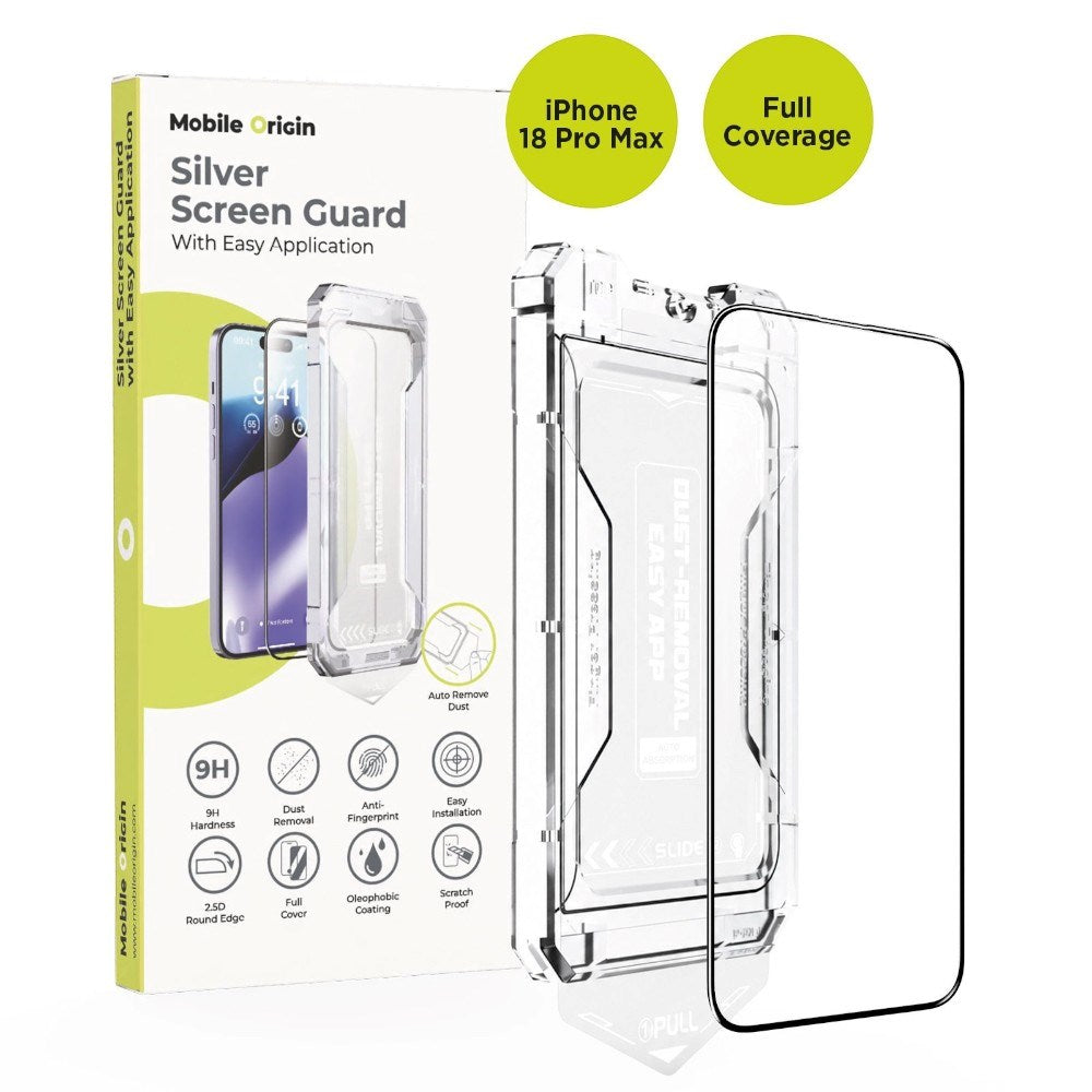 Mobile Origin iPhone 18 Pro Max Beskyttelsesglas m. Easy Applicator - Gennemsigtig