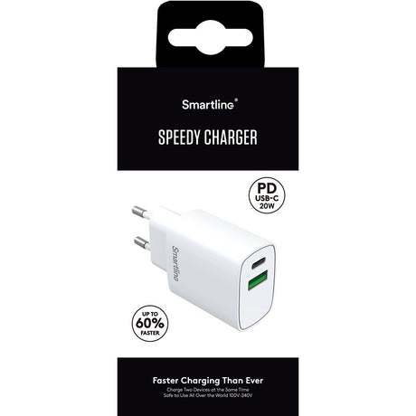 Smartline PD 20W Vægoplader m. 1 x USB-A & 1 x USB-C - Hvid