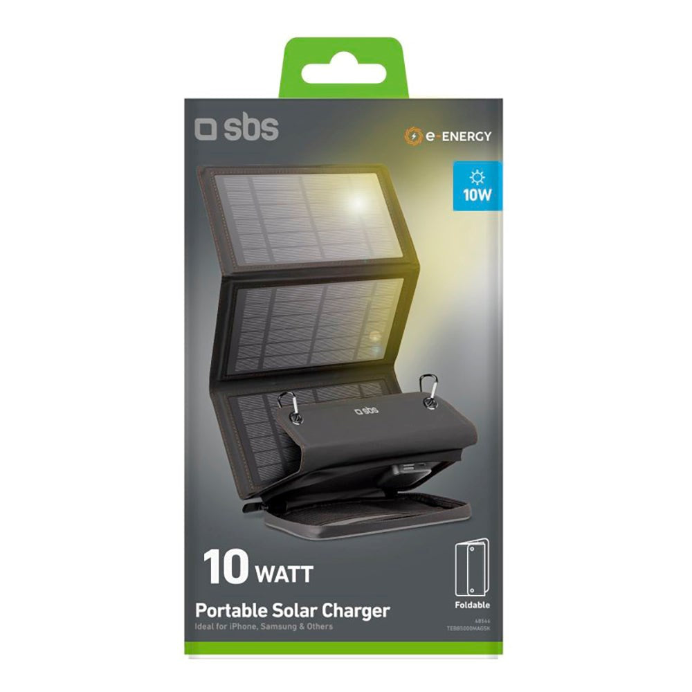 SBS Solcelle Oplader 10W m. 1x USB-A & 1x USB-C - Sort