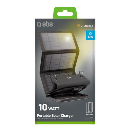 SBS Solcelle Oplader 10W m. 1x USB-A & 1x USB-C - Sort