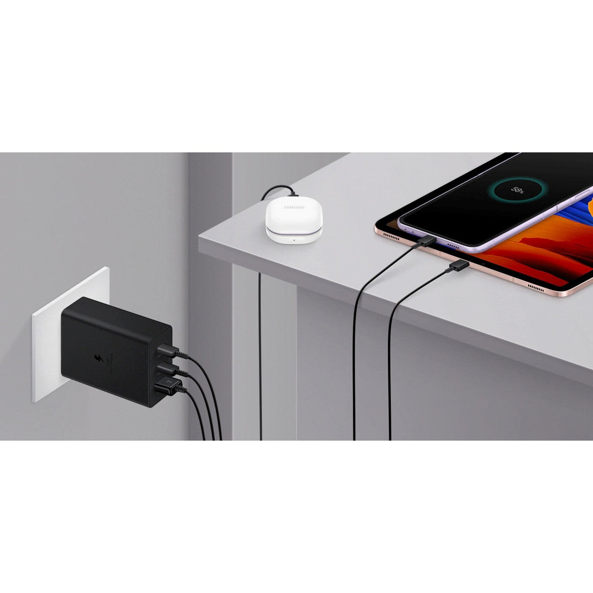 Samsung 65W Super Fast Charge Vægoplader m. 2 x USB-C & 1 x USB-A - Sort