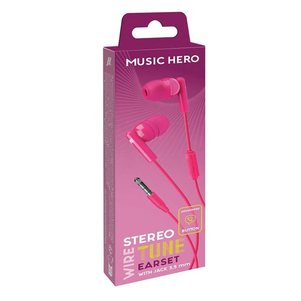 MUSIC HERO Tune Stereo In-Ear Headset m. Jackstik 3.5mm & Mikrofon - Pink