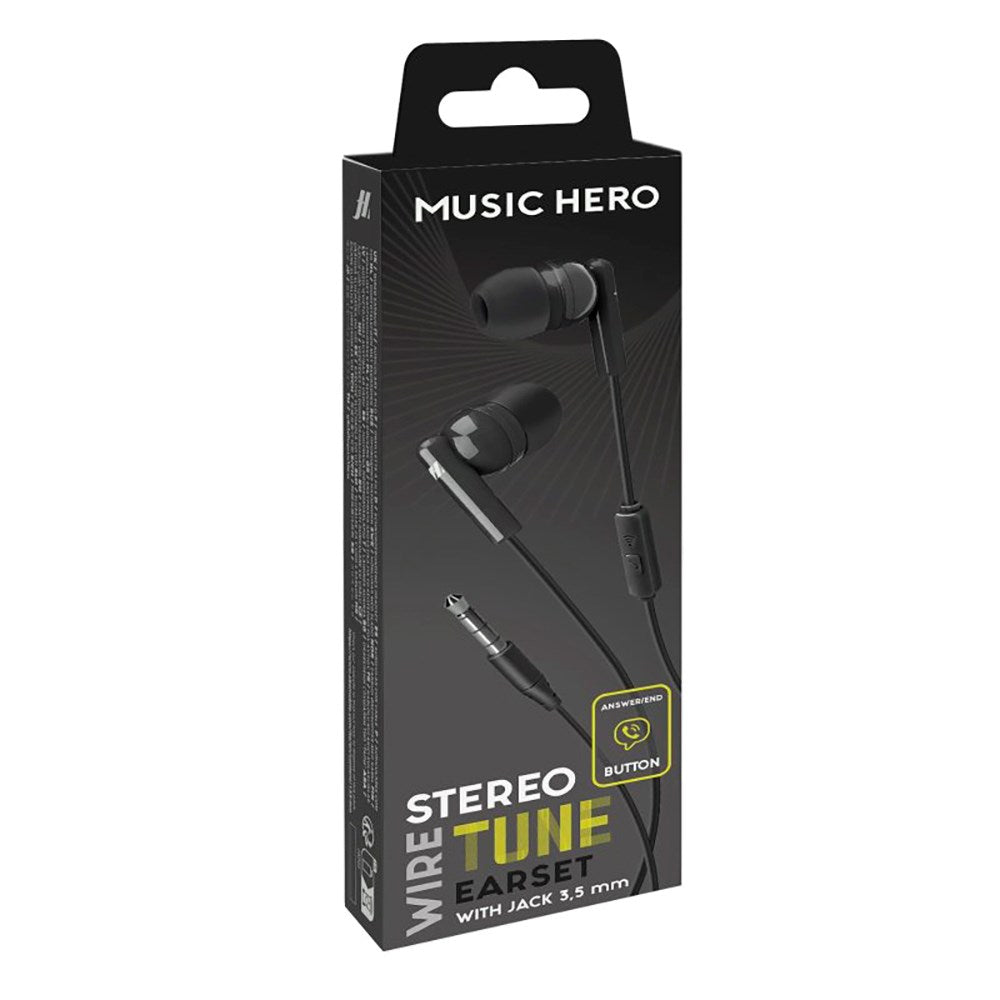 MUSIC HERO Tune Stereo In-Ear Headset m. Jackstik 3.5mm & Mikrofon - Sort