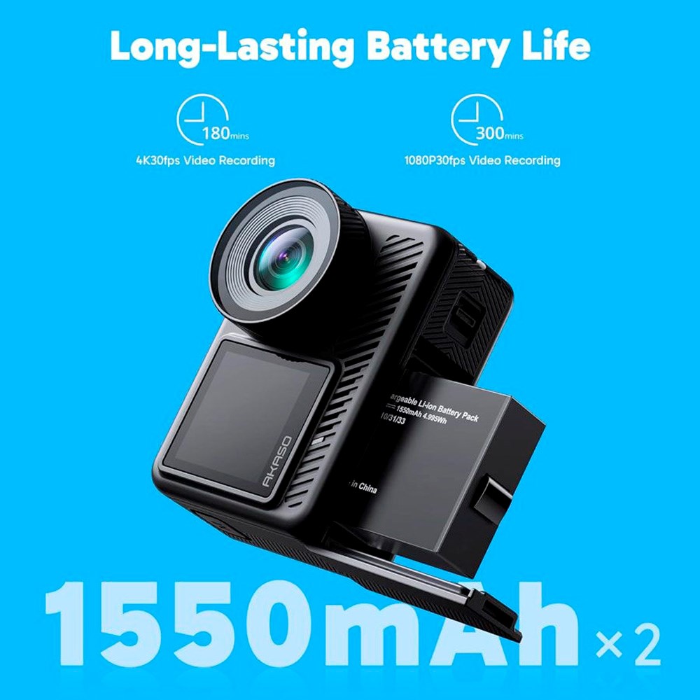 Vandtæt Action Kamera - Akaso Brave 8 Lite 4K 60FPS Ultra HD - Sort