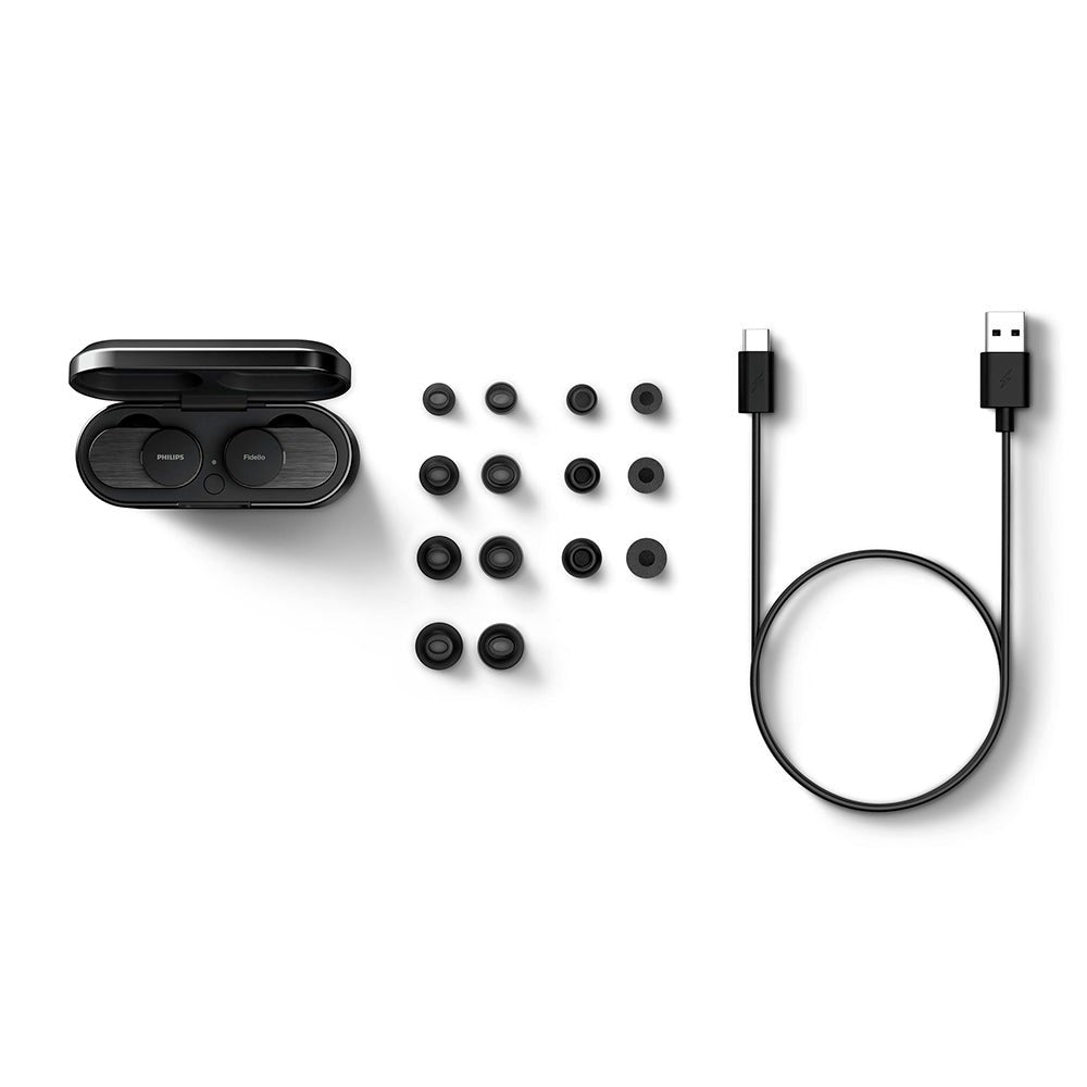 Philips Fidelio T1 True Wireless Headset In-Ear m. Trådløs Qi Opladning - Sort