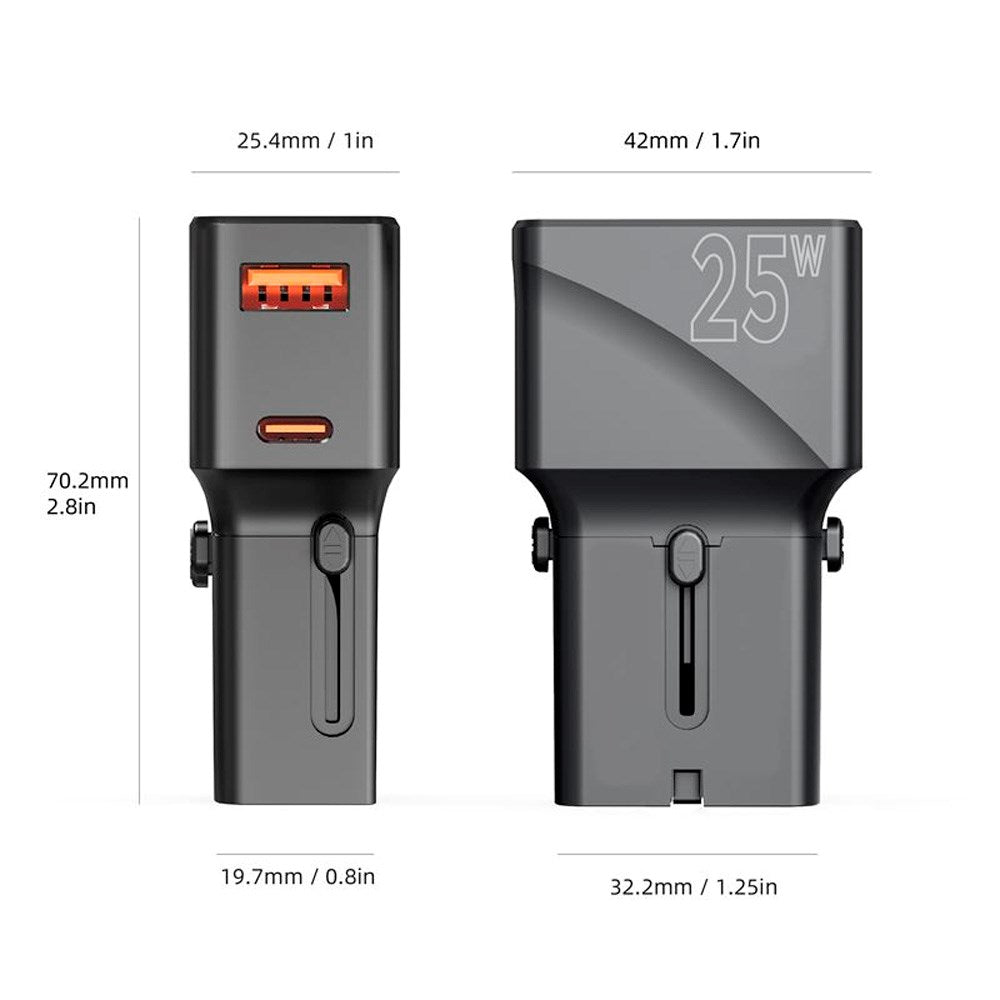 Rejse Adapter EU/US/UK/AU 25W - Mobile Origin - Sort