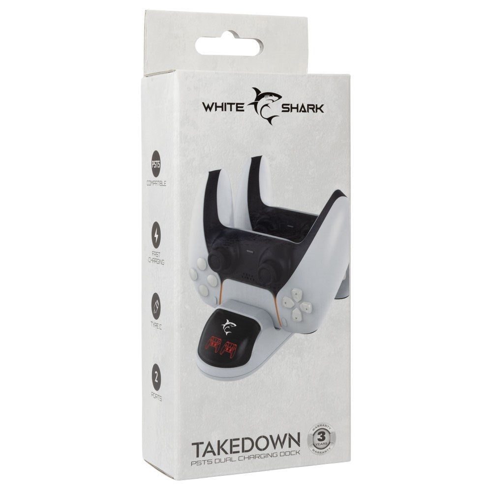 White Shark TAKEDOWN PS5 Controller Ladestander - Hvid