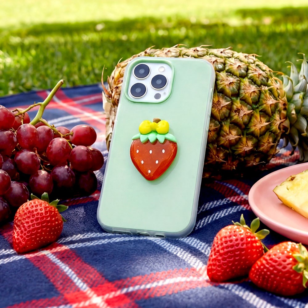 iPhone 15 TFO 3D Frugt Case - Jordbær