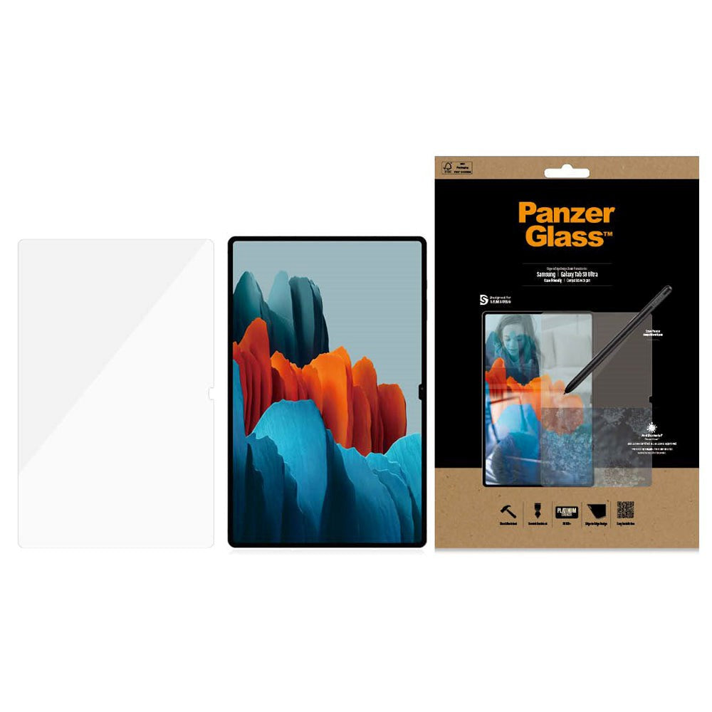 Samsung Galaxy Tab S8 Ultra PanzerGlass Edge-To-Edge Hærdet Glas Skærmbeskyttelse Antibacterial - Case Friendly - Gennemsigtig