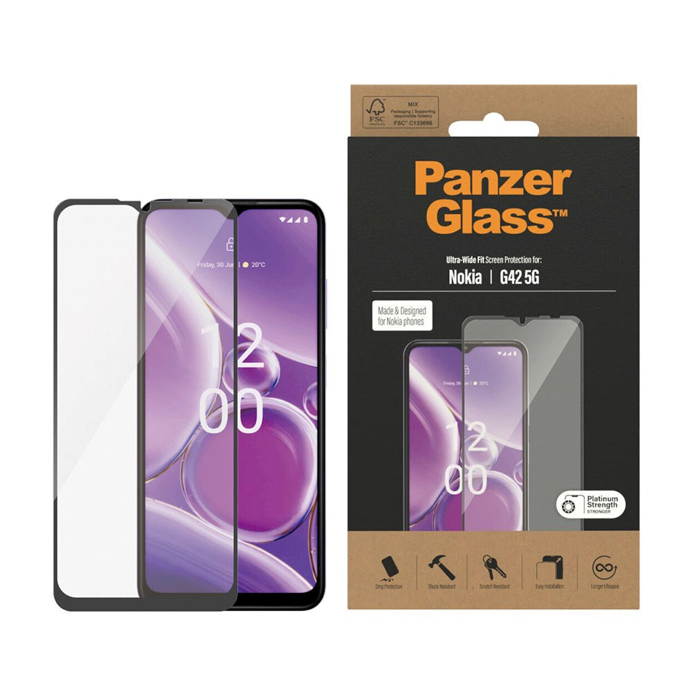 Nokia G42 PanzerGlass Ultra Wide Fit Skærmbeskyttelsesglas - Platinum Strength - Sort Kant