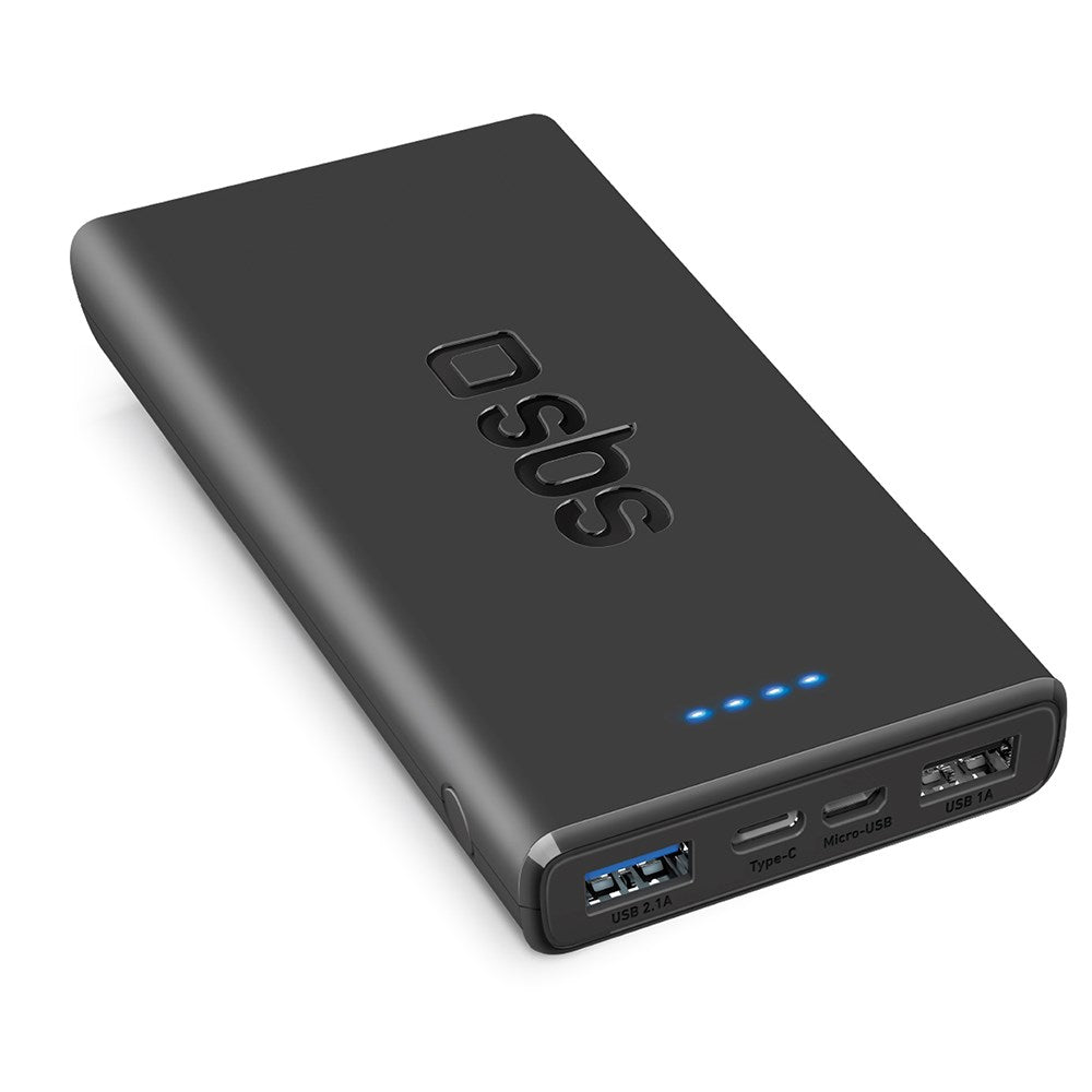 SBS Powerbank m. 2x USB-A & 1x USB-C 10W - 10.000 mAh - Sort