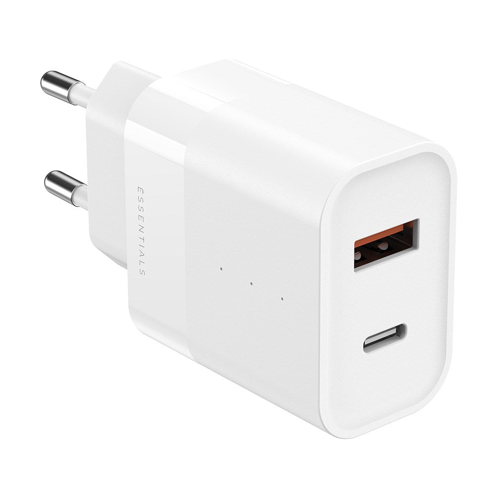 ËSSENTIALS by Upström PD 30W Genanvendt Plastik Vægoplader m. USB-C og USB-A - Hvid