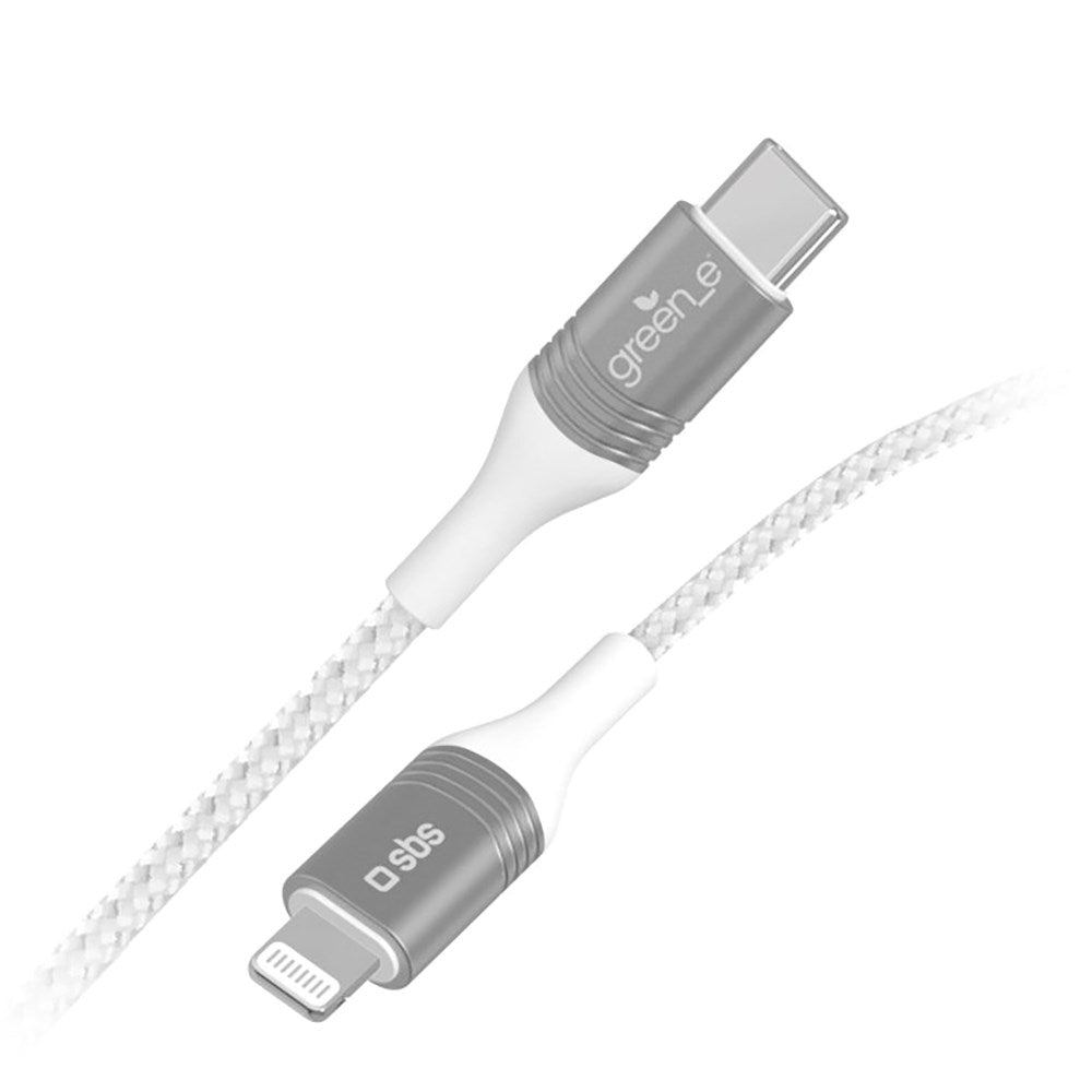 SBS x GREEN_E USB-C til Lightning Kabel 30W m. Genbrugssæt - 1.5 m - Hvid