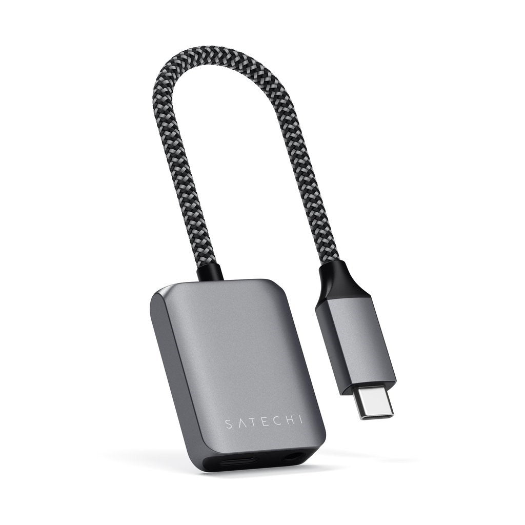 Satechi USB-C til Jack-stik 3.5 mm Adapter m. oplader - Space Grey