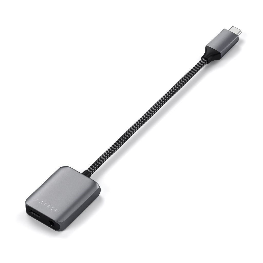 Satechi USB-C til Jack-stik 3.5 mm Adapter m. oplader - Space Grey