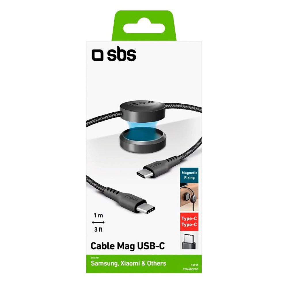 SBS USB-C til USB-C Kabel m. Magnetisk Holder - Sort