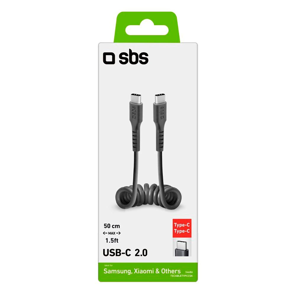 SBS USB-C til USB-C Kabel - 0.5 Meter - 25W (PD) - Sort