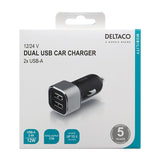 Deltaco 17W Biloplader 2 x USB-A - Sort