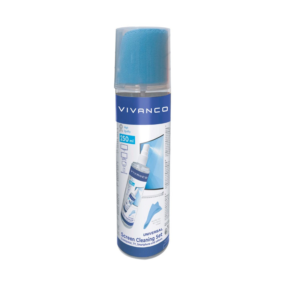 Vivanco Rengøringskit m. Rensevæske & Mikrofiberklud - 250 ml.