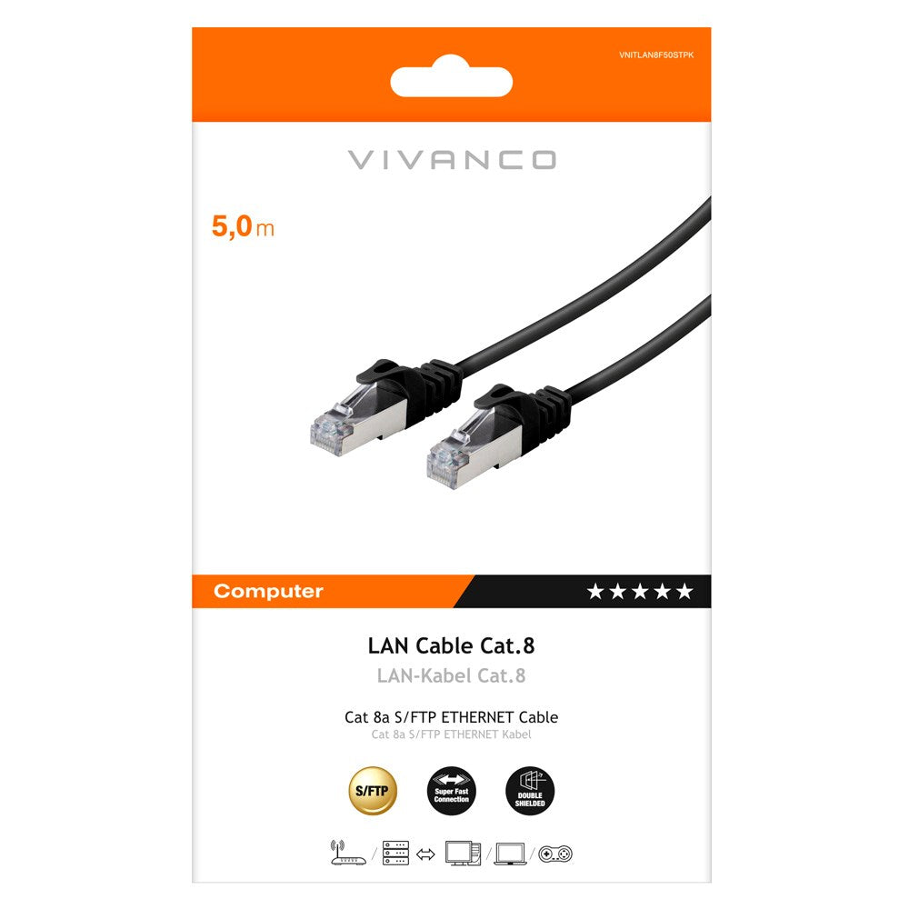 Netværkskabel RJ45 Cat 8 M-M - 5m Sort