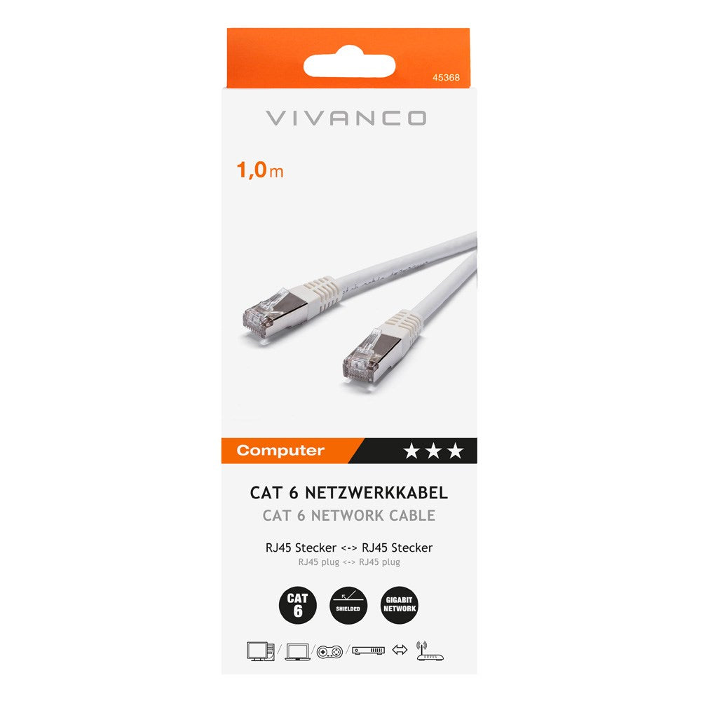 Netværkskabel RJ45 Cat 6 M-M - 1m Hvid