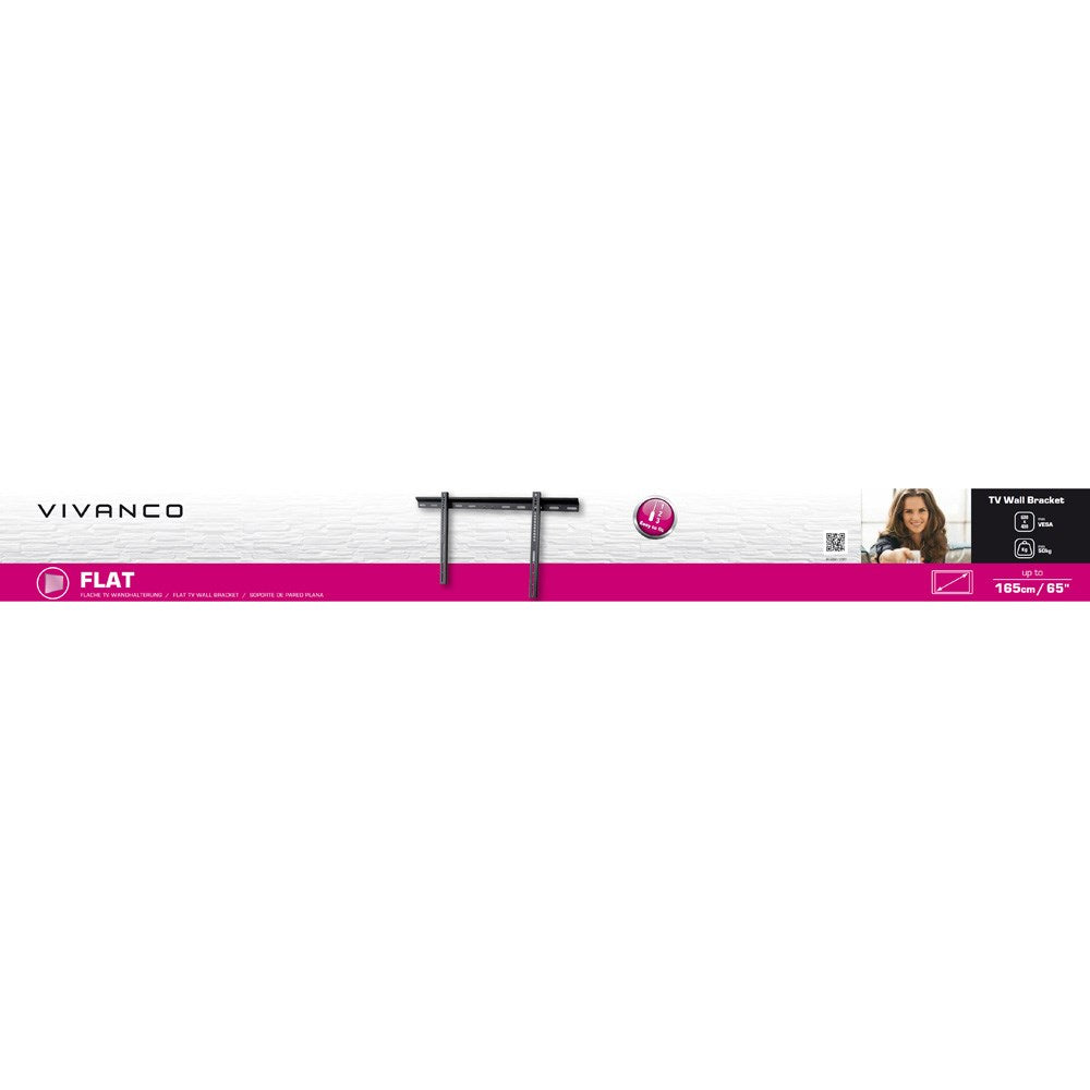 Vivanco TV-Vægbeslag - Fikseret - Maks. 50kg / 65" - Sort