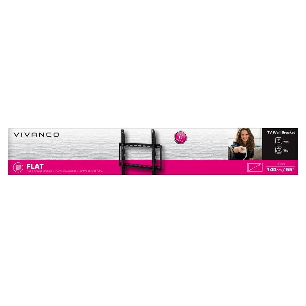 Vivanco TV-Vægbeslag - Fikseret - Maks. 45kg / 55" - Sort