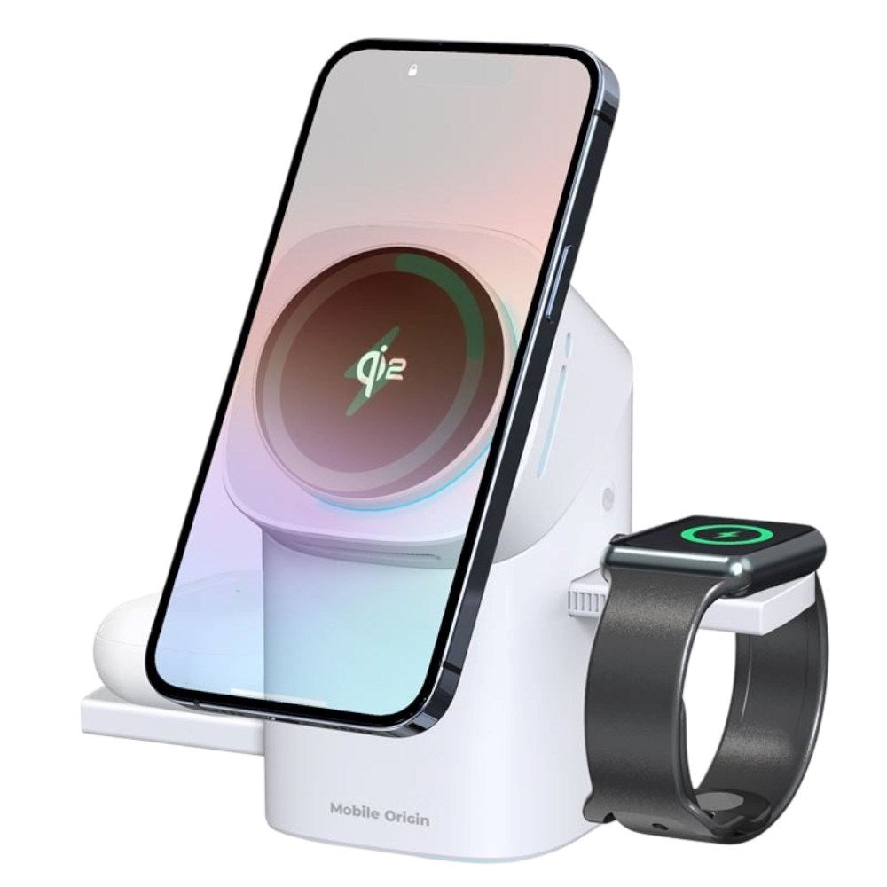 Mobile Origin Qi2 3-i-1 Multifunktionel Trådløs Oplader - Hvid