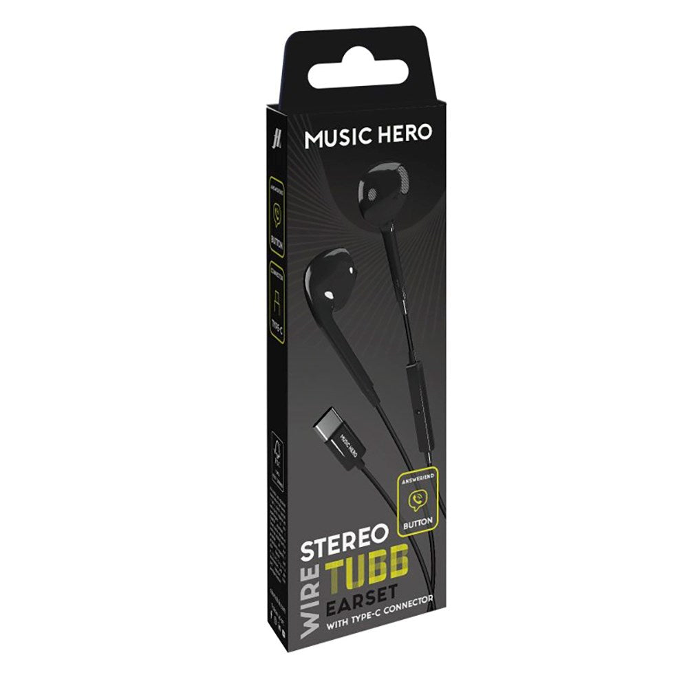 MUSIC HERO Tubb Stereo In-Ear Headset m. USB-C & Mikrofon - Sort