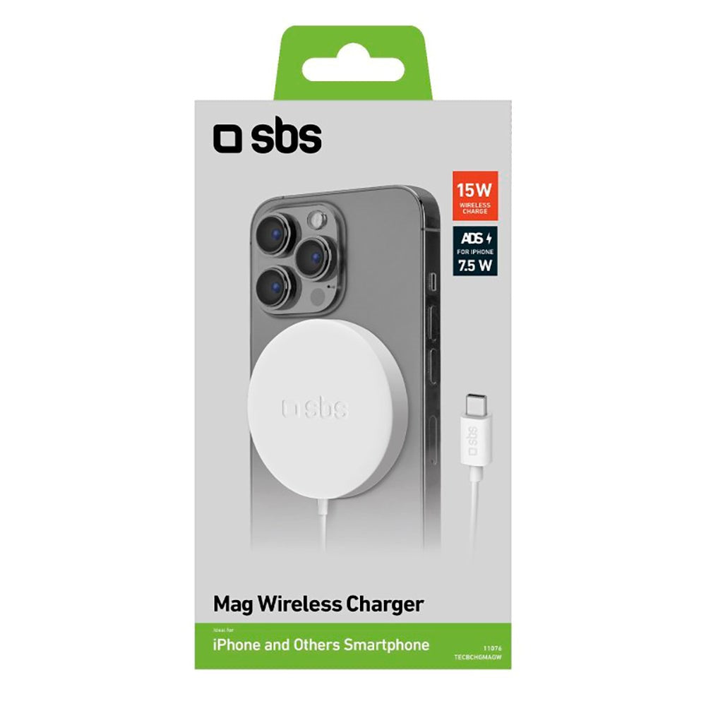 SBS Trådløs Magnetisk Oplader 10W - MagSafe Kompatibel - Hvid