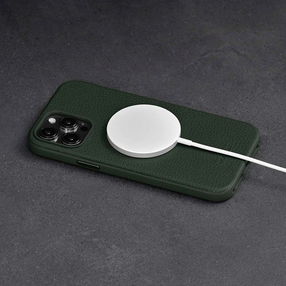 iPhone 15 Pro WOOLNUT Ægte Læder Bagside Cover - MagSafe Kompatibel - Grøn